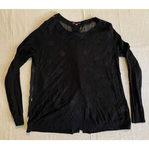 T/O Womens Sweaters Size XL Black White Polka Dot Sheer Back Lightweight Top